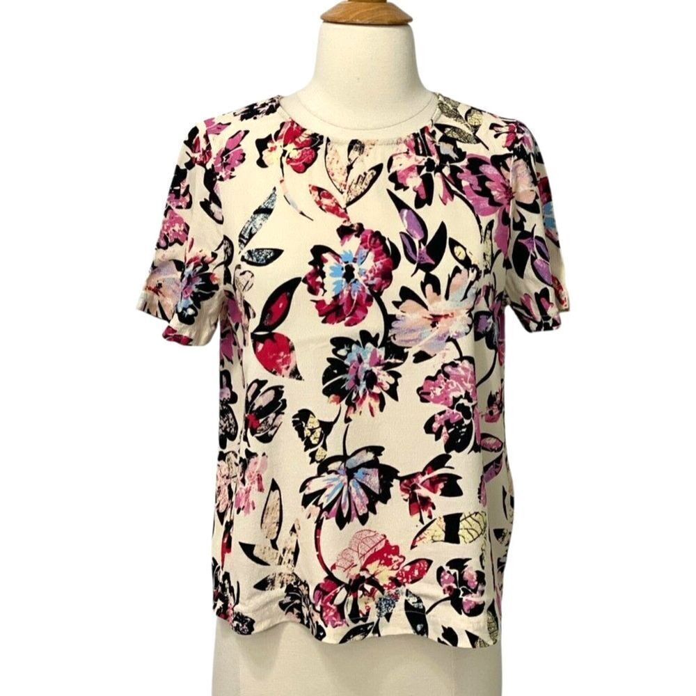 ICHI Short Sleeve Blouse Women's Size 34 / XS Floral Viscose Multicolor - Picture 8 of 8